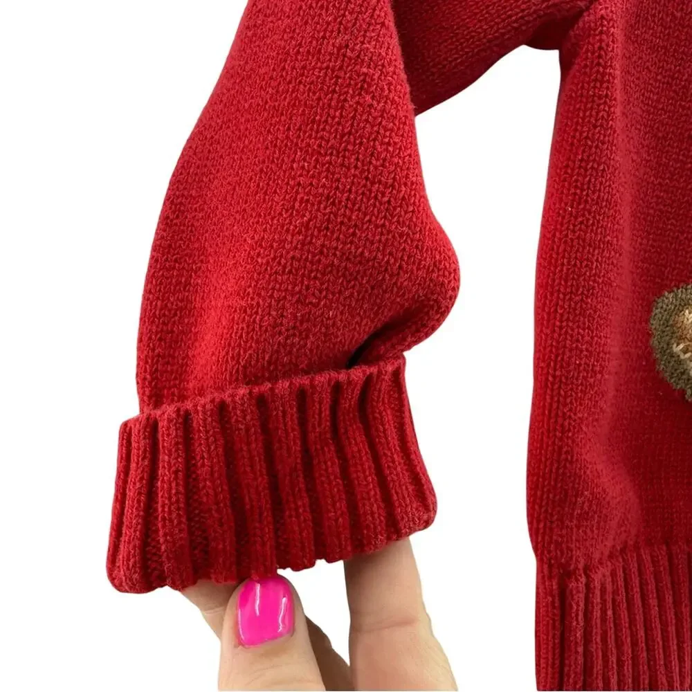 Vintage 90’s Polo Ralph Lauren Teddy Bear Sweater Red 100% Cotton Size 24 Months - Picture 3 of 8